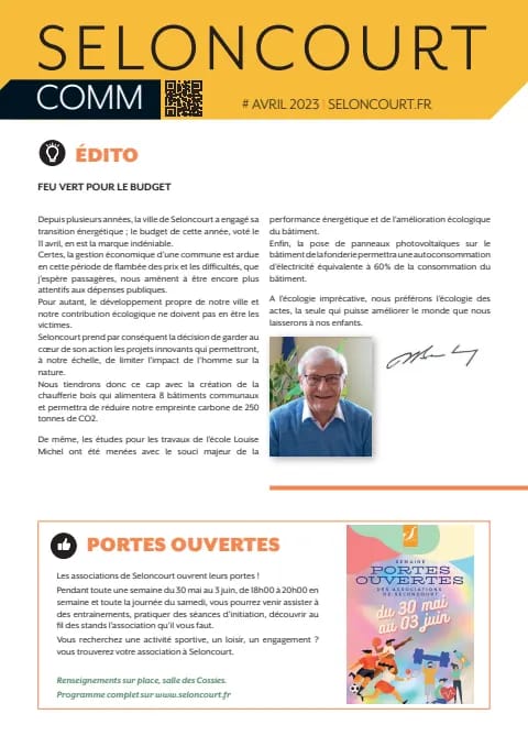Couverture du magazine Seloncourt.comm — Avril 2023