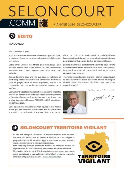 Couverture du magazine Seloncourt.comm — Janvier 2024