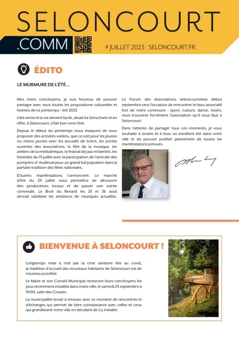 Couverture du magazine Seloncourt.comm — Juillet 2023