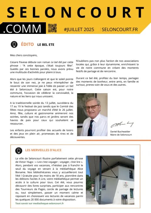 Couverture du magazine Seloncourt.comm — Juillet 2025