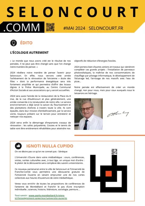 Couverture du magazine Seloncourt.comm — Mai 2024