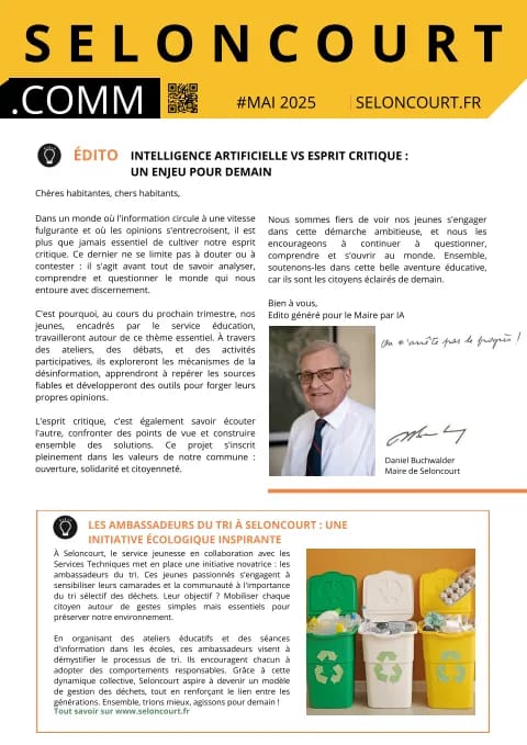 Couverture du magazine Seloncourt.comm — Mai 2025