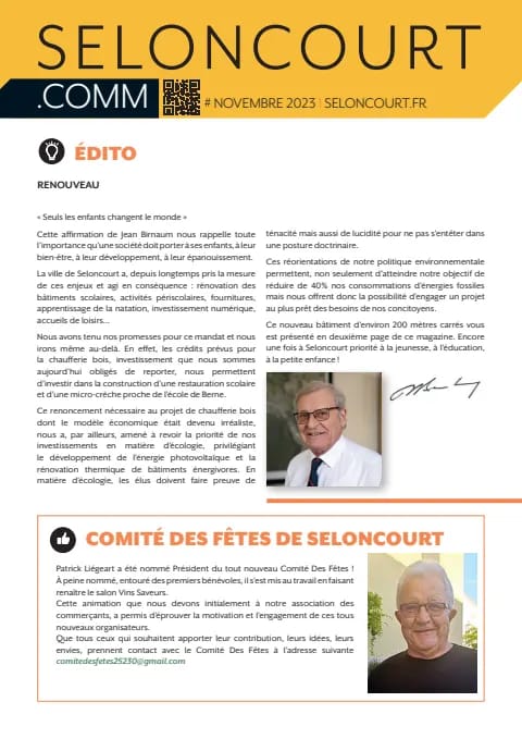 Couverture du magazine Seloncourt.comm — Novembre 2023