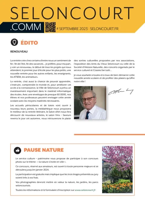 Couverture du magazine Seloncourt.comm — Septembre 2023