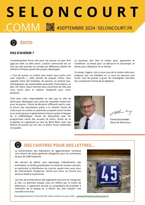Couverture du magazine Seloncourt.comm — Septembre 2024